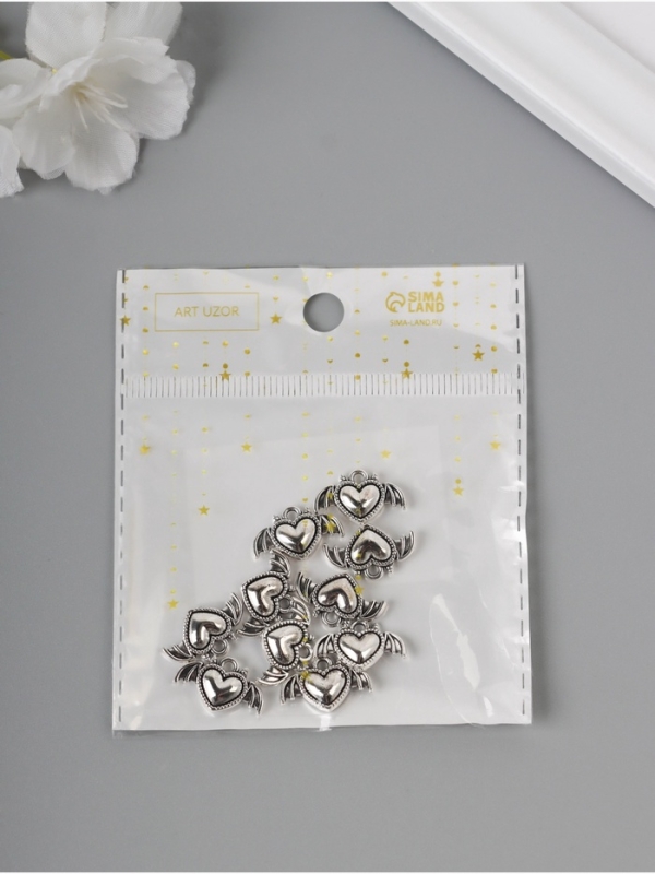Декор для творчества металл "Сердце-чертёнок" серебро набор 10 шт 1,1х1,8х0,2 см