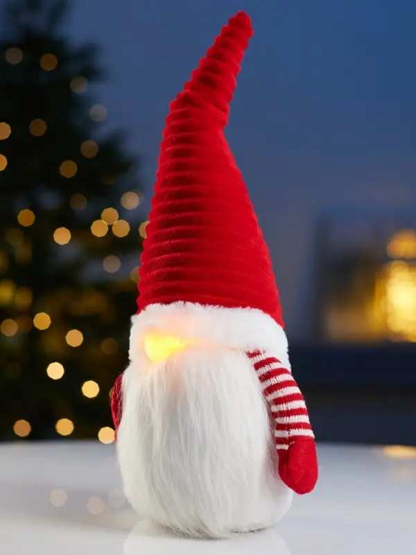 Фигура текстиль &laquo;Гном романтик в красном&raquo; 40 см, 1LED, LR1130х3 (в компл.), Т/БЕЛЫЙ