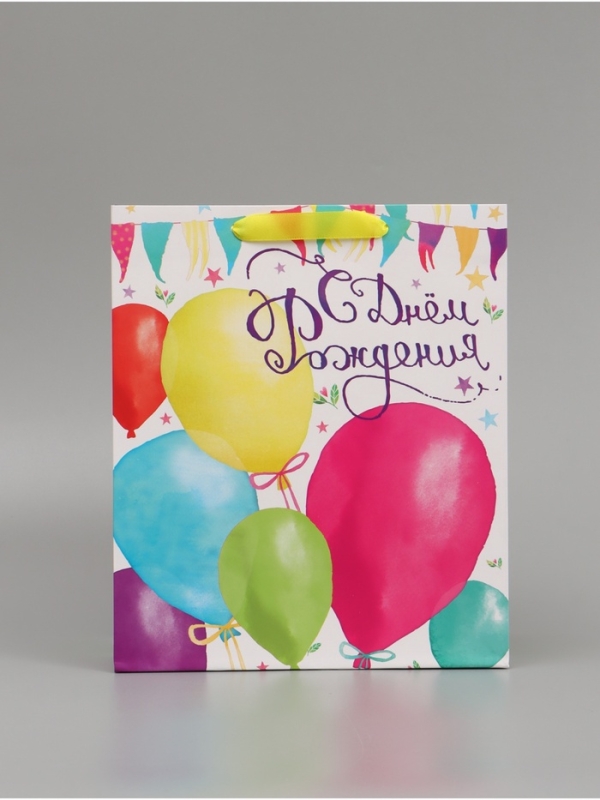 Пакет подарочный ламинированный вертикальный, упаковка, &laquo;С Днём Рождения!&raquo;, ML 23 х 27 х 11,5 см