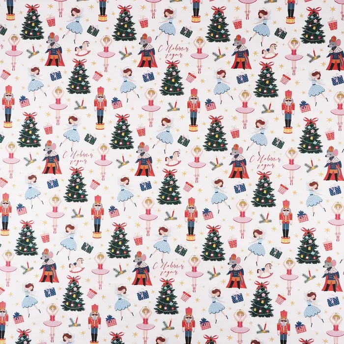 Упаковочная бумага на новый год, двухсторонняя крафтовая &laquo;Новогодний щелкунчик&raquo;, 70 х 100 см