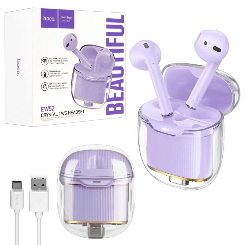 Гарнитура EW52 Bluetooth True Wireless Stereo Headset HOCO сиреневая