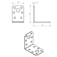 Уголок крепёжный 50 х 50 х 35 х 2 мм, ГОЦ
