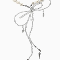 Бусы с жемчугом &laquo;Бантик&raquo; двойной, цвет белый в серебре, 37 см