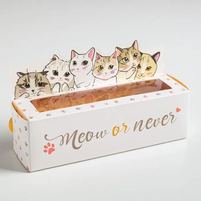 Коробка для макарун кондитерская, упаковка &laquo;Meow or never&raquo;, 18 х 5,5 х 5,5 см