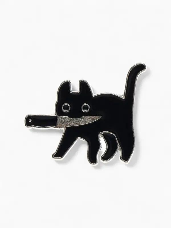 Значок &laquo;Кот&raquo; охотник, цвет чёрный в серебре