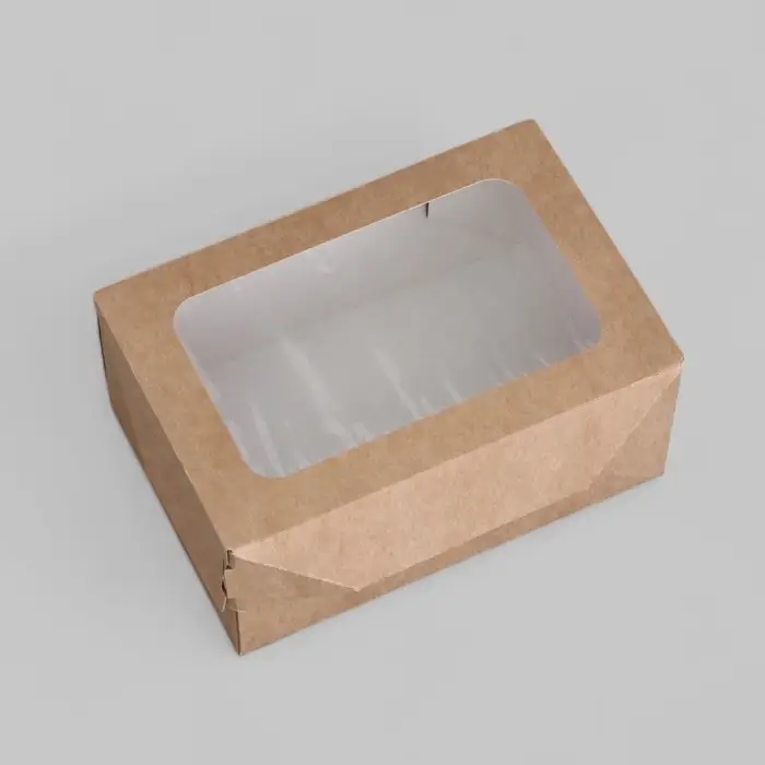 Коробка складная, с окном, крафтовая, 15&times;10&times;7 см