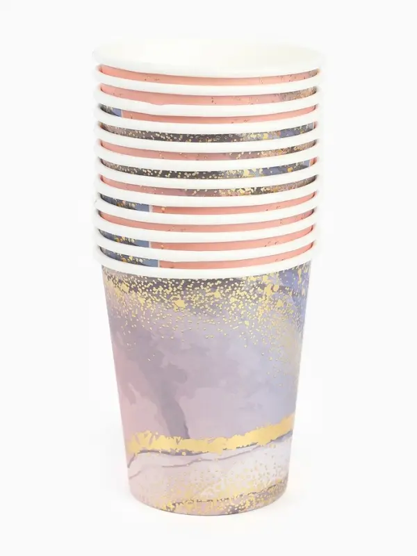 Набор посуды для праздника на 12 персон, мрамор розовый (тарелки 23 см, стакан 250 мл)