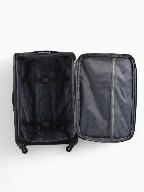 Чемодан 28", Текст, 47*29*77, отд на молнии, 2 нар/карм, увелич, код замок, 4 колеса, черный   10872