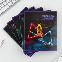 Тетрадь в клетку, 48 л., А5, на скрепке, блок №2 &laquo;Неон&raquo; МИКС