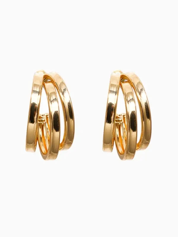 Серьги металл "Тринити" широкие, тренд, цвет золото