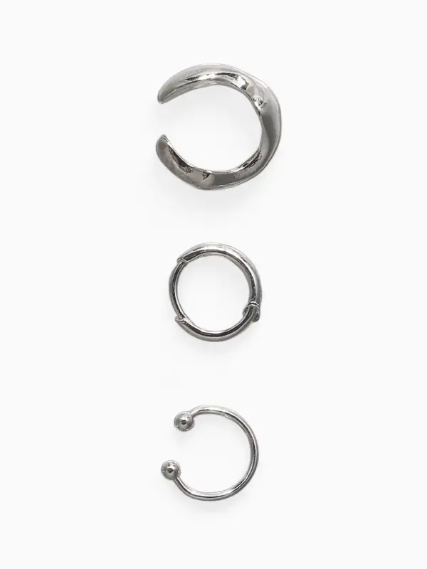 Набор серьга и каффы 3 шт. "Кольцо" тренд, цвет серебро