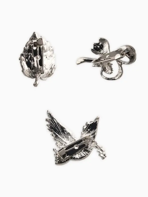 Броши "Голубь, листик, подснежник" (набор 3шт), цветной в серебре