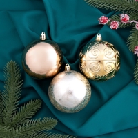 Набор шаров пластик d-8 см, 5 шт "Бахор" винтаж, золото