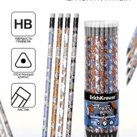 Карандаш чернографитный, ErichKrause &laquo;Tulips&raquo;, HB, грифель d=2.2 мм, с ластиком, дерево, трeхгранный с принтом, в тубусе, микс