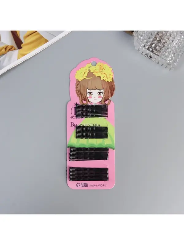 Невидимка для волос &laquo;Глория&raquo;, набор 40 шт., девчонка, 5.5 и 4.5 см, чёрная