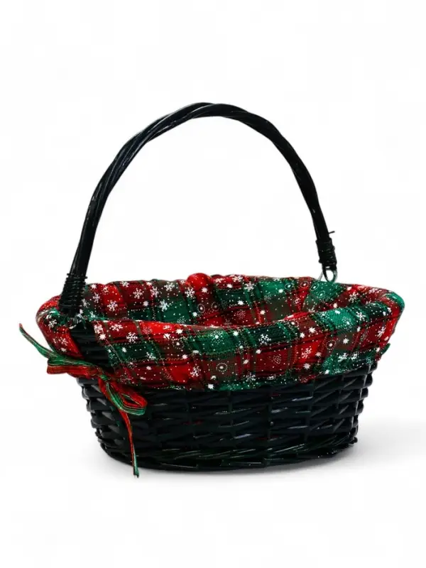 Корзина плетеная 32 х 32 х 14 см, ручка h=14 см зеленый НГ ткань