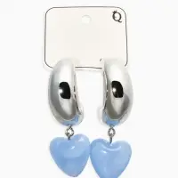 Серьги "Новый стиль", сердечки, цвет голубой в серебре d3см