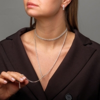 Набор 2 предмета: серьги, чокер &laquo;Лёд&raquo; 2 ряда, цвет белый в серебре, 44,5 см