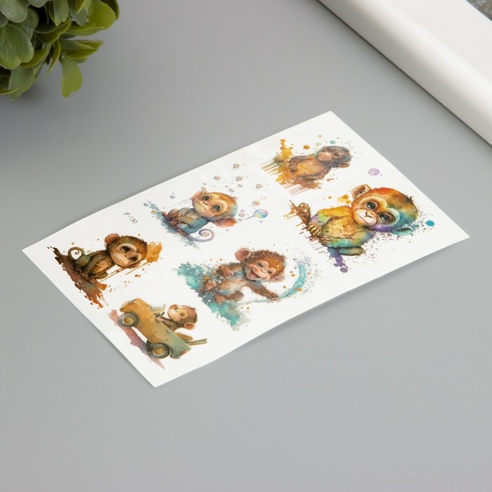 Татуировка на тело фосфорные с блёстками "Обезьянка" 7,5х12 см