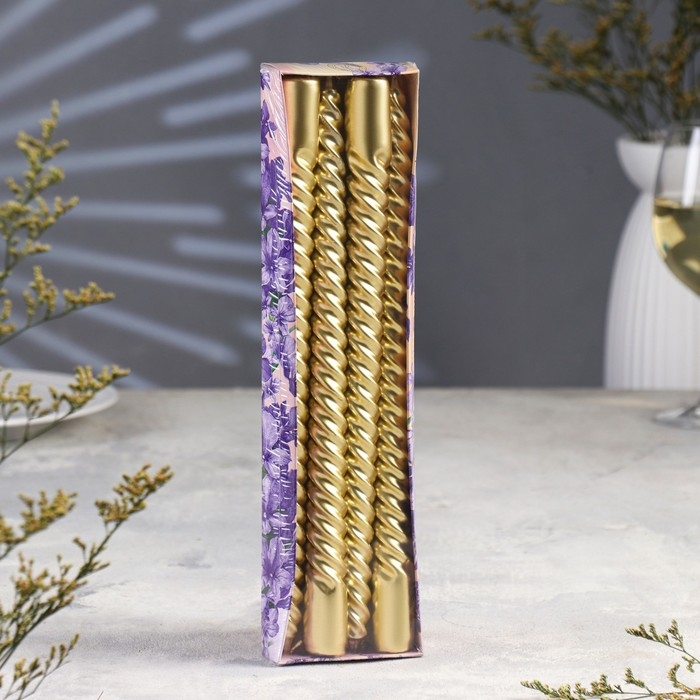 Набор Свечей витых, 2,2х 30 см, 4 штук, золотой металлик