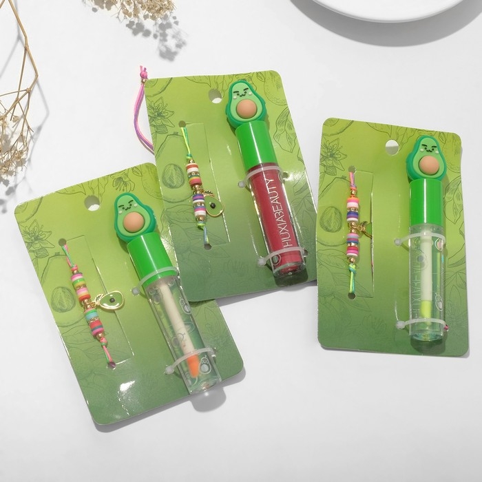 Набор 2 предмета: браслет, блеск для губ &laquo;Авокадо&raquo; с листочком, цветной