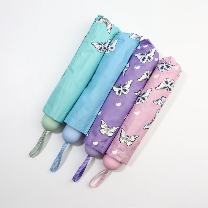 Зонт механический &laquo;Бабочки&raquo;, с проявляющимся рисунком, 4 сложения, 8 спиц, R = 47/55 см, D = 110 см, цвет МИКС