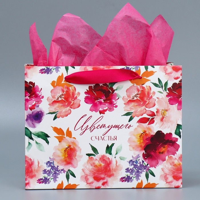 Пакет подарочный ламинированный с тишью, упаковка, &laquo;Счастье&raquo;, MS 23 х 18 х 10 см