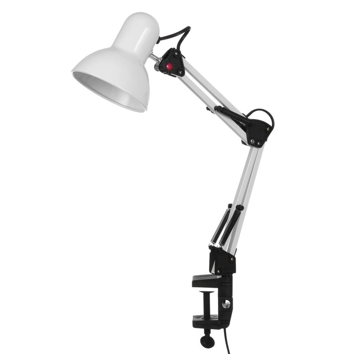Лампа настольная Е27, h=55 см, шарнирная, на зажиме (220В) белая RISALUX