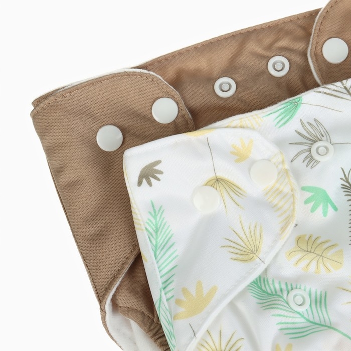 Набор многоразовых подгузников &laquo;Листья&raquo;, 3-8 кг, цвет белый, коричневый, 2 шт., Крошка Я