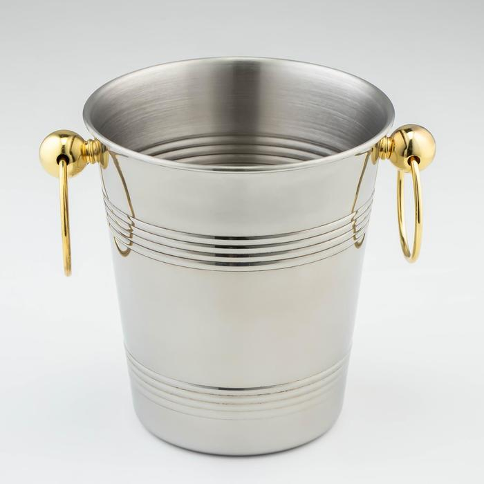 Ведро для льда из нержавеющей стали &laquo;Классик&raquo;, 2,1 л, 20,5&times;15,5&times;17 см, золотые ручки, 201 сталь