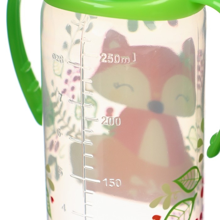 Бутылочка для кормления &laquo;Лисичка Соня&raquo;, классическое горло, с ручками, 250 мл., от 0 мес., цвет зелёный