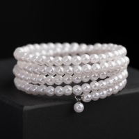 Браслет жемчуг &laquo;Невеста&raquo; бусины d=0,5, 4 ряда с пружинкой, цвет белый