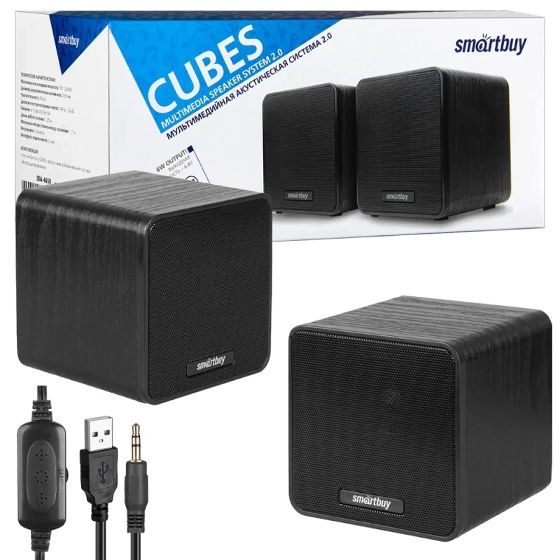 Акустическая система 2.0 Smartbuy CUBES, супер звук, дерево, 6Вт, черная