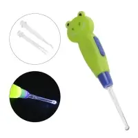 Палочка для чистки ушей LES-02, LED-подсветка, 3 насадки, от батареек, лягушка
