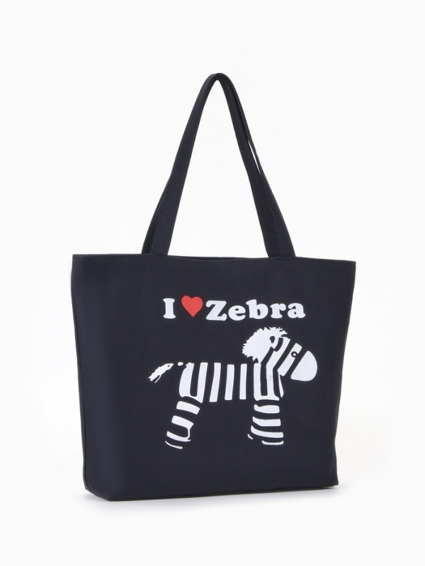 Шопер Зебра, 42*9*32, отдел на молнии, подклад, черный/белый
