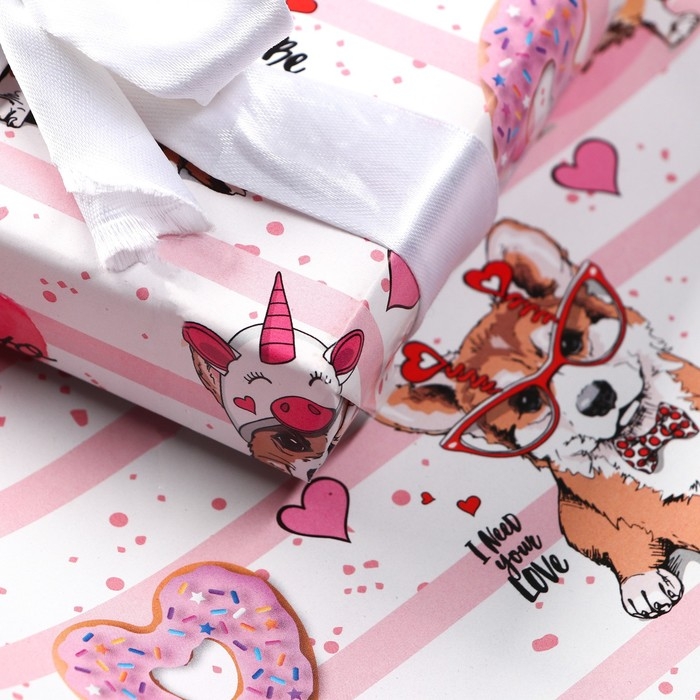 Бумага упаковочная глянцевая "Корги", 70 &times; 100 см,1 лист