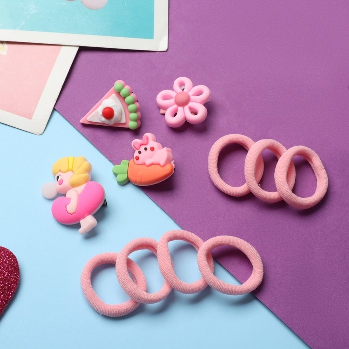 Набор для волос "Выбражулька" (10 резинок,4 зажима) пупсик, розовый