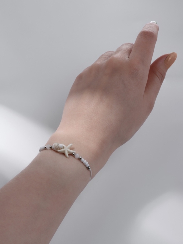 Браслет ассорти на нити &laquo;Ракушка&raquo; звезда морская, цвет бежевый в серебре