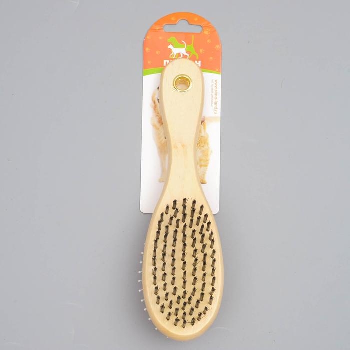 Двусторонняя щётка-расческа с деревянной ручкой, 7 х 21 см