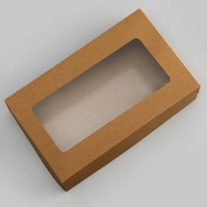 Упаковка для продуктов, крафт с окном, 23&times;14&times;6 см, 1.9 л