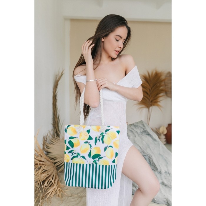 Сумка женская пляжная на молнии, цвет белый/жёлтый