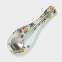 Подставка под ложку Доляна &laquo;Букет незабудок&raquo;, 23,5&times;8,3&times;1,5 см, стекло, рисунок