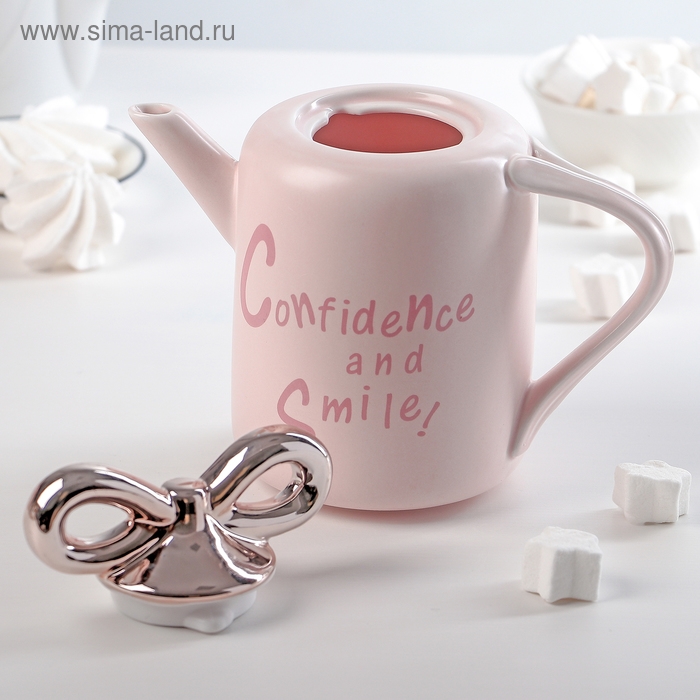 Набор керамический чайный на подставке &laquo;Бант&raquo;, 5 предметов: чайник 900 мл, 4 кружки 200 мл