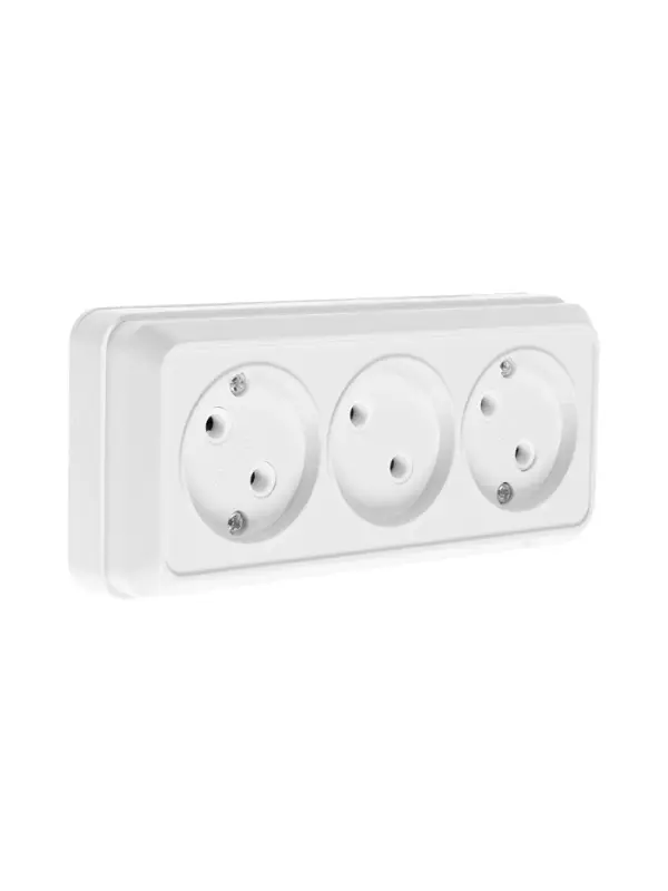 Розетка трехместная TANGO, 16 А, 250 В, IP 20, без заземления, огнеупорный ABS-пластик, белая 109815
