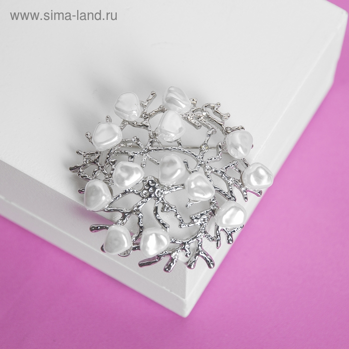 Брошь &laquo;Жемчужная россыпь&raquo;, цвет белый в серебре