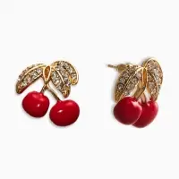 Серьги со стразами "Вишня", цвет бело-красный в золоте