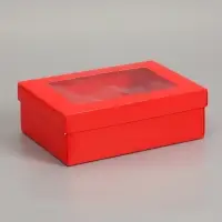 Коробка складная, крышка-дно, с окном, красная, 24 х 17 х 8 см