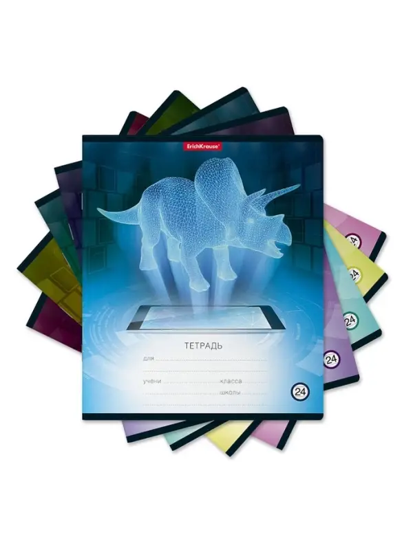 Тетрадь 24 листа в линейку ErichKrause Digital Dino, обложка мелованный картон, с принтом