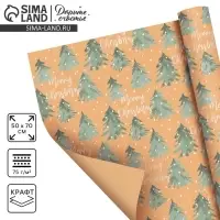 Бумага упаковочная крафтовая Merry christmas, 50&times;70 см
