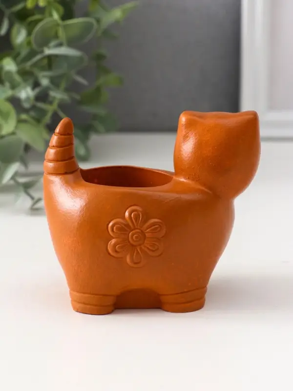 Подсвечник &laquo;Кошка с орнаментом&raquo;, 8.5&times;9.5&times;6.5 см, красная глина